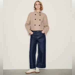 Zara Cropped Wide Leg Center Seam High Rise Jean
